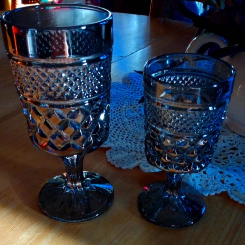 Wexford 4 oz and 8 oz iridescent goblets.
